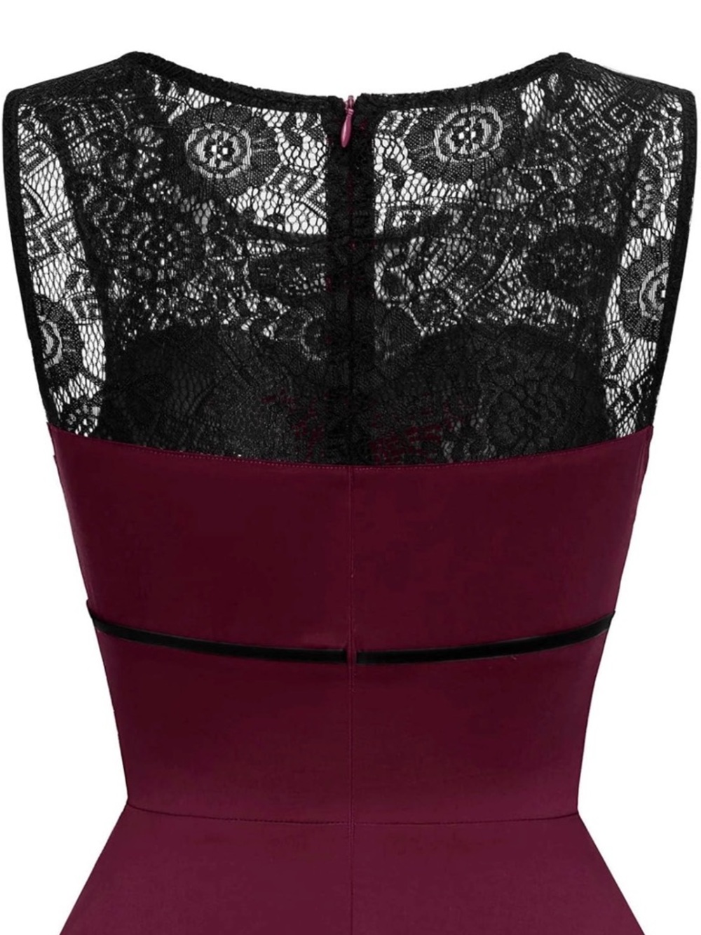 NWOT 50s Rockabilly Floral Lace Swing Dress Burgundy Size XL Never Been Worn - Picture 5 of 6
